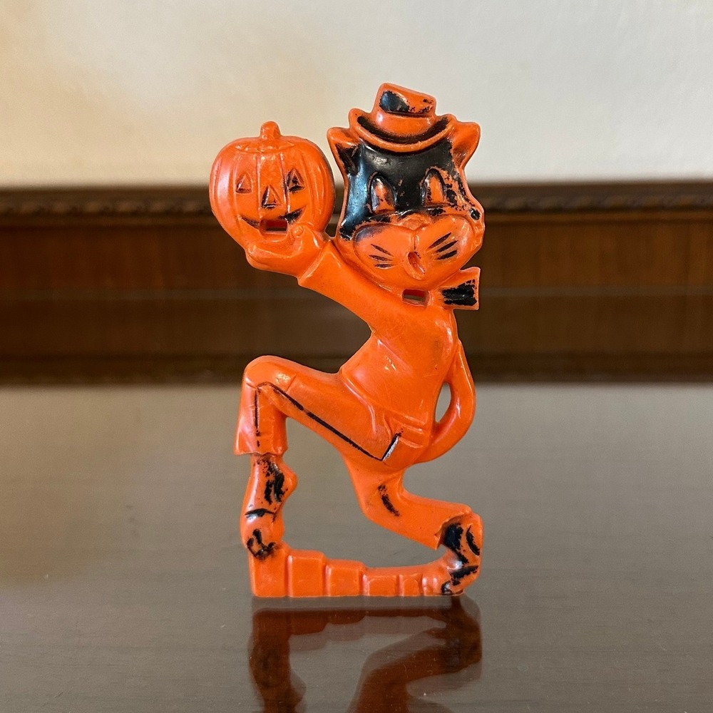 Vintage Rosen Rosbro Halloween Plastic CAT Sucker‎ Candy Container Super Rare